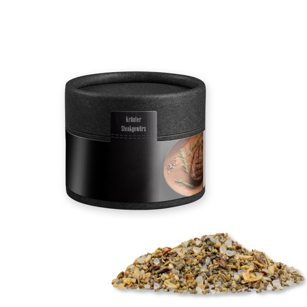 Gewürzmischung Kräuter-Steakgewürz, ca. 25g, Kraftpapierdose Mini schwarz
