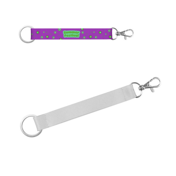 WALSALL. Kurzes Lanyard aus receyceltem Polyester (100% rPET) mit Ring und Karabiner, geeignet für S