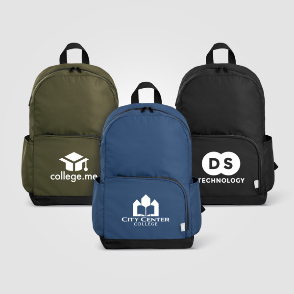 Kora Laptop-Rucksack mit zwei Fächern und goldfarbenem Reißverschluss für 15-Zoll-Laptops aus rPET –