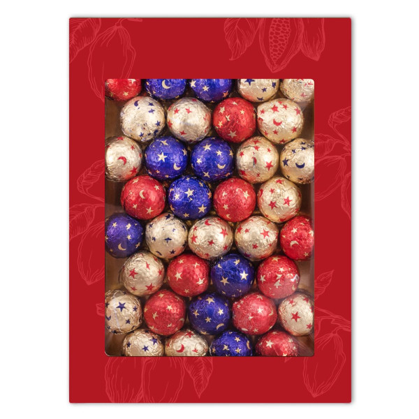 Fensterschachtel mit Weihnachtskugeln (300 Gramm)