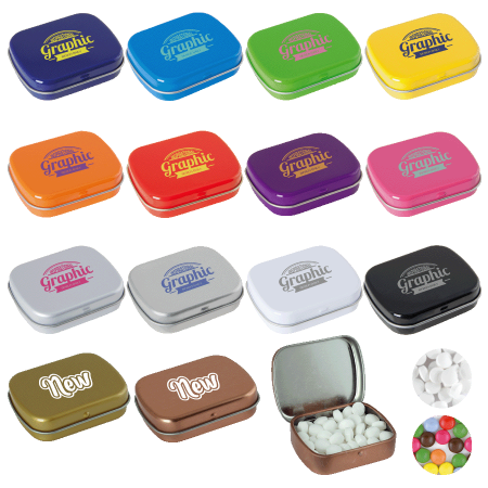 Scharnierdose, mit verschiedenen europäischen Süßigkeiten, standardmäßig gefüllt mit DutchDex Dextro