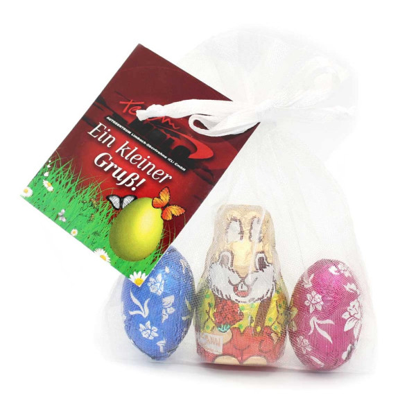 Organzasäckchen Bunte Ostern, mit Grußkarte