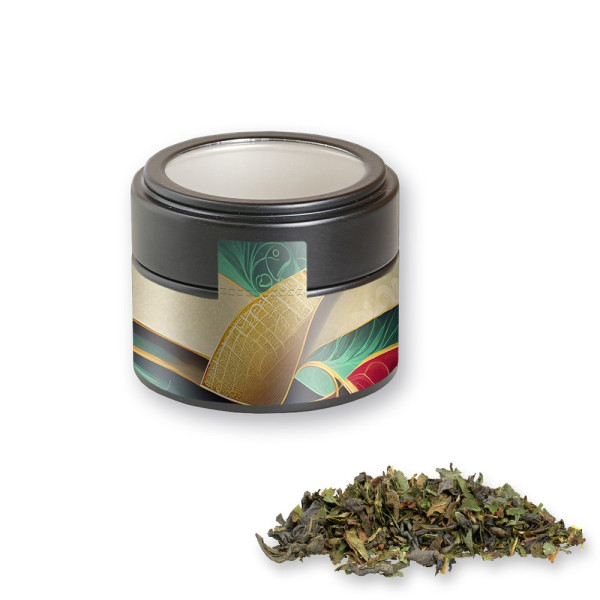 Grüner Tee mit Minze, ca. 18g, Metalldose Mini mit Sichtfenster schwarz