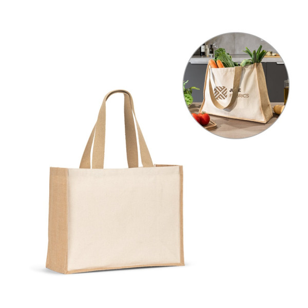HELSINQUE. Tasche aus Canvas (320 g/m²), mit Boden und Seiten aus laminierter Jute (350 g/m²) in Nat